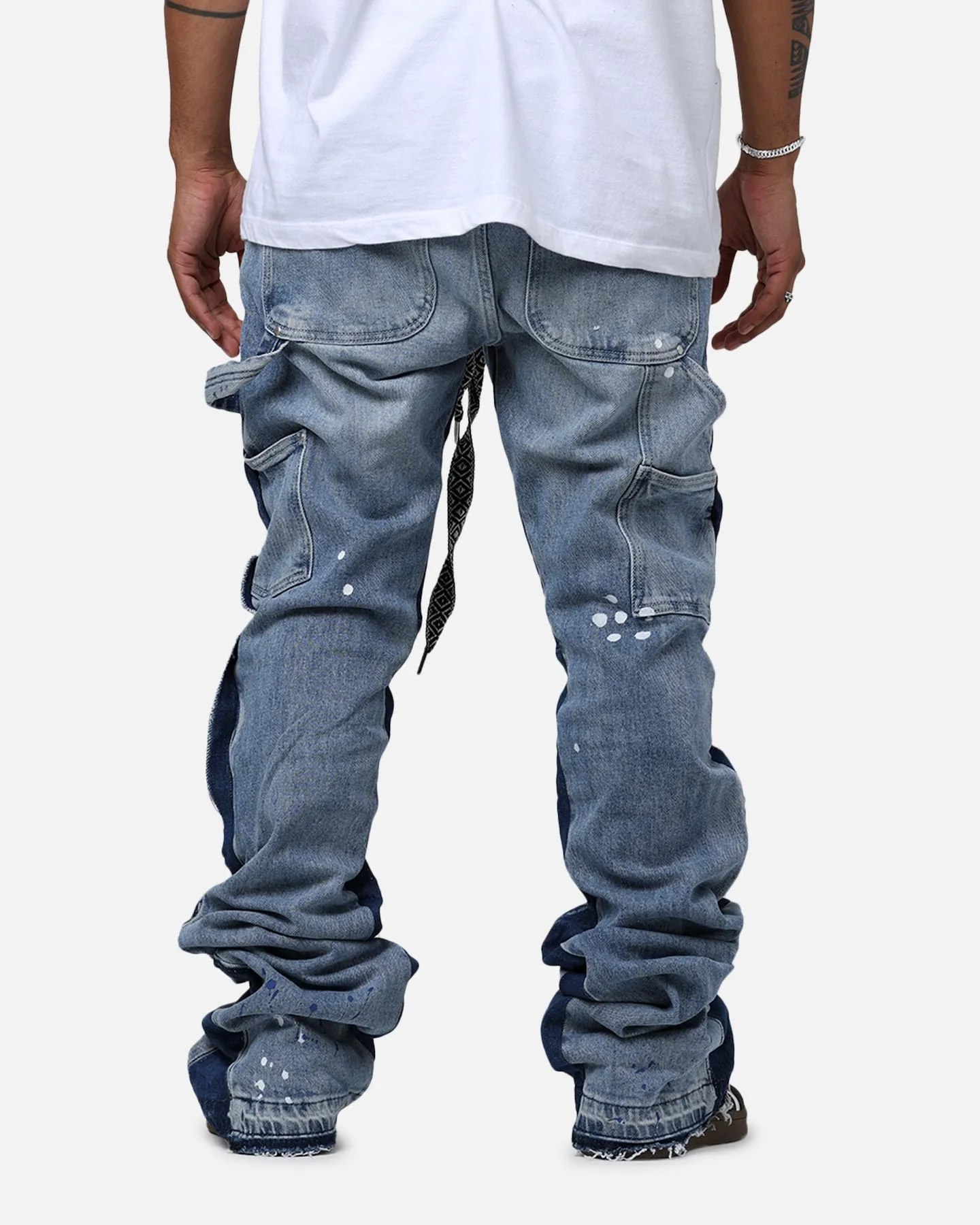 Lifted Anchors "Venus" Floral Stacked Denim Jeans Blue Wash