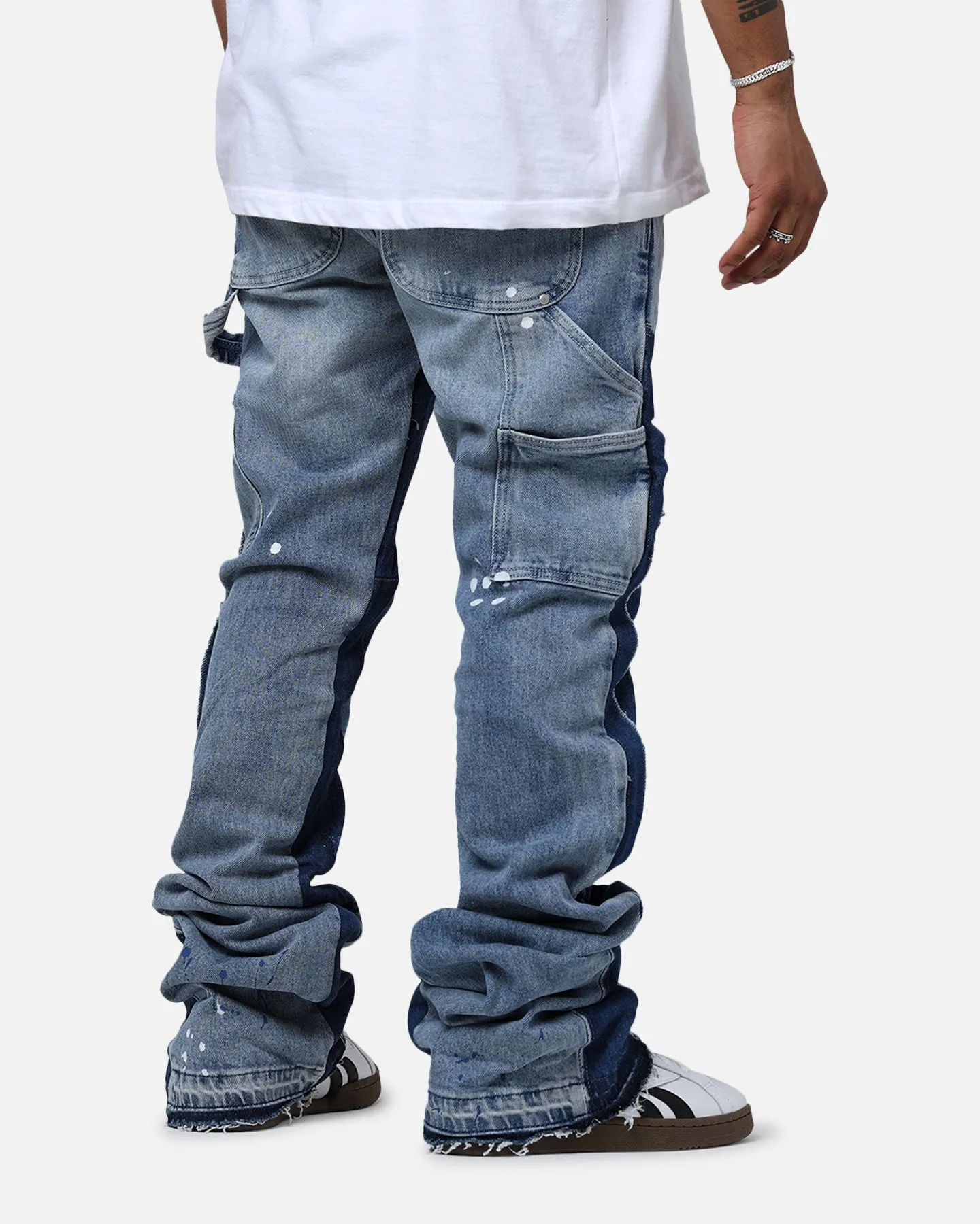 Lifted Anchors "Venus" Floral Stacked Denim Jeans Blue Wash