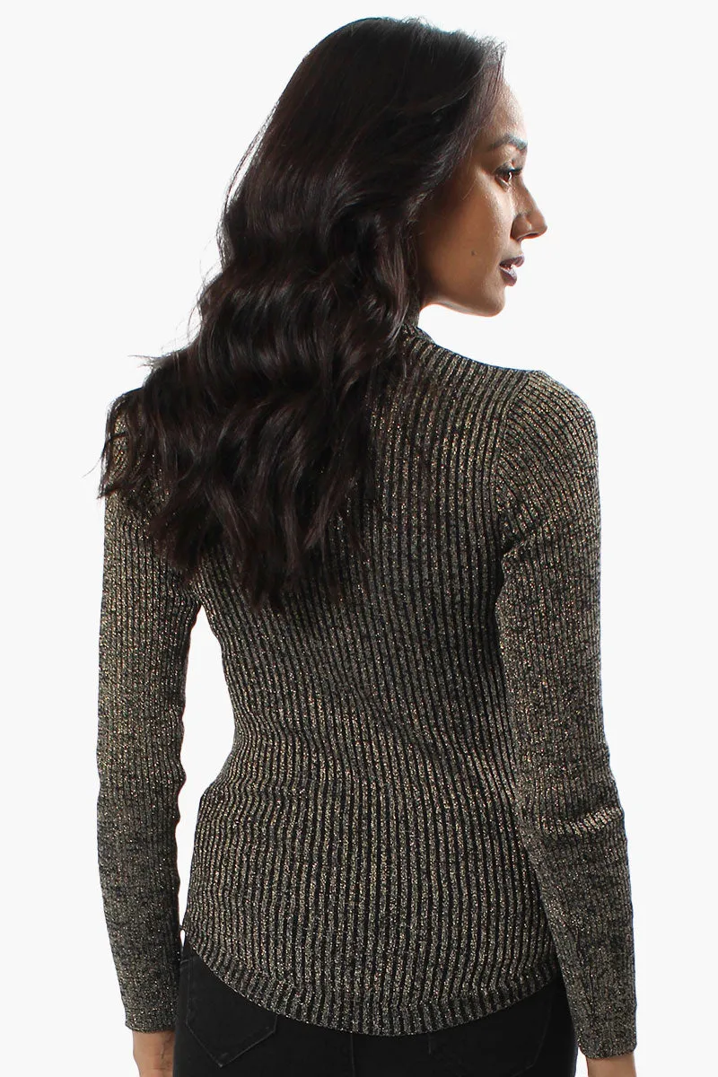 Limite Ribbed Mock Neck Pullover Sweater - Gold