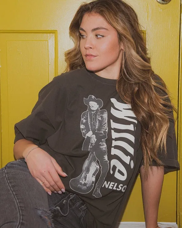 Livy Lu Willie Nelson One Size Stand Oversized Tee in Charcoal