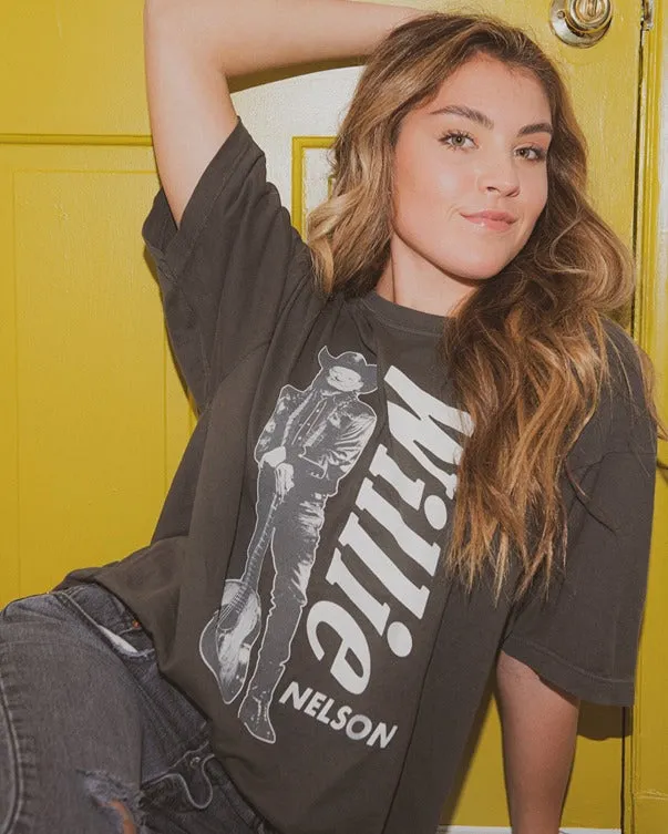 Livy Lu Willie Nelson One Size Stand Oversized Tee in Charcoal