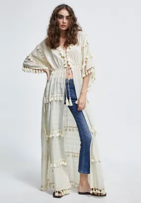 Long caftan with pompoms