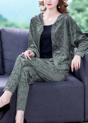 Loose Grey Print Silk Velour Coats And Harem Pants Two Pieces Set Fall ML0923