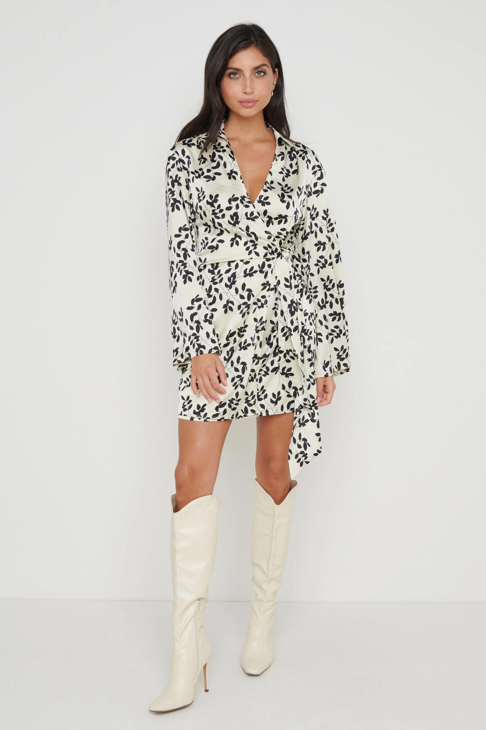 Louis Printed Satin Dress - Monochrome