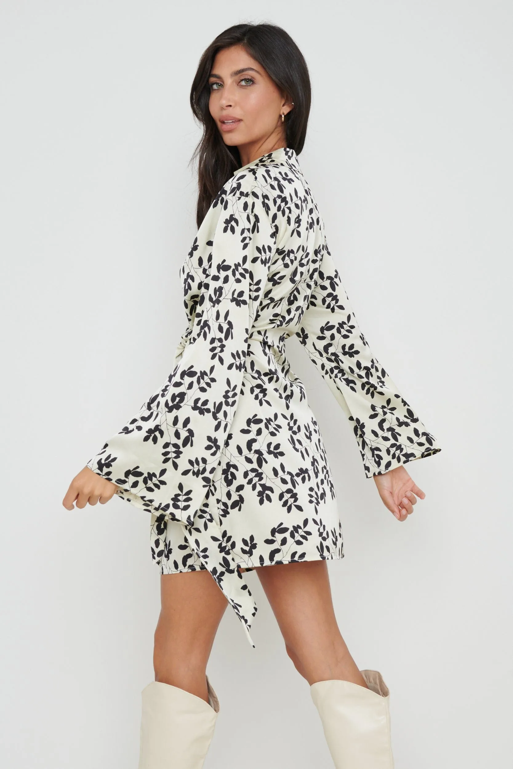 Louis Printed Satin Dress - Monochrome