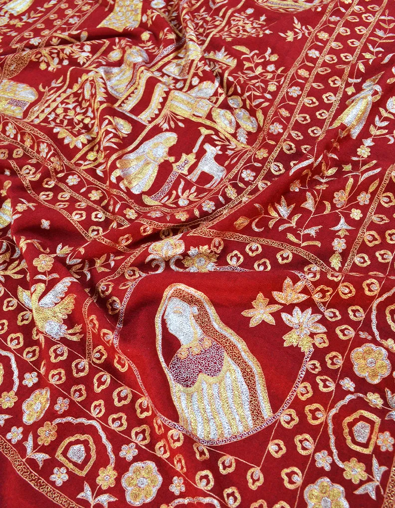 Maroon kalamkari Pashmina shawl 8571 (Size M)