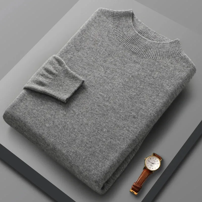 Mens High Neck Knitted Long Sleeve Basic Solid Colour Casual Sweater