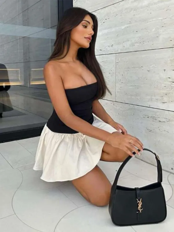 Minimalism Women's Monochrome Tube Dress with Dropped Waist for Summer