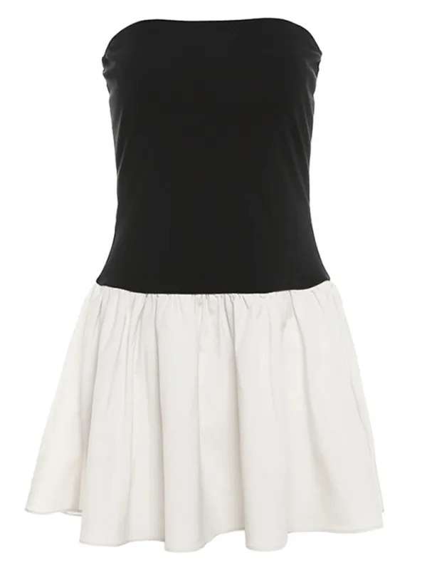 Minimalism Women's Monochrome Tube Dress with Dropped Waist for Summer