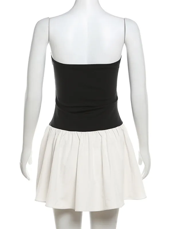 Minimalism Women's Monochrome Tube Dress with Dropped Waist for Summer