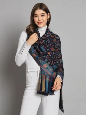 Navy Blue Floral Artwork Kani Shawl