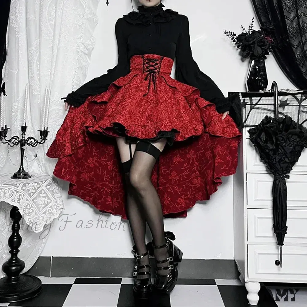 Party Irregular Long Shirring Costumes Corset Sexy High Skirt Pleated Low Maxi Gothic SteamWomen