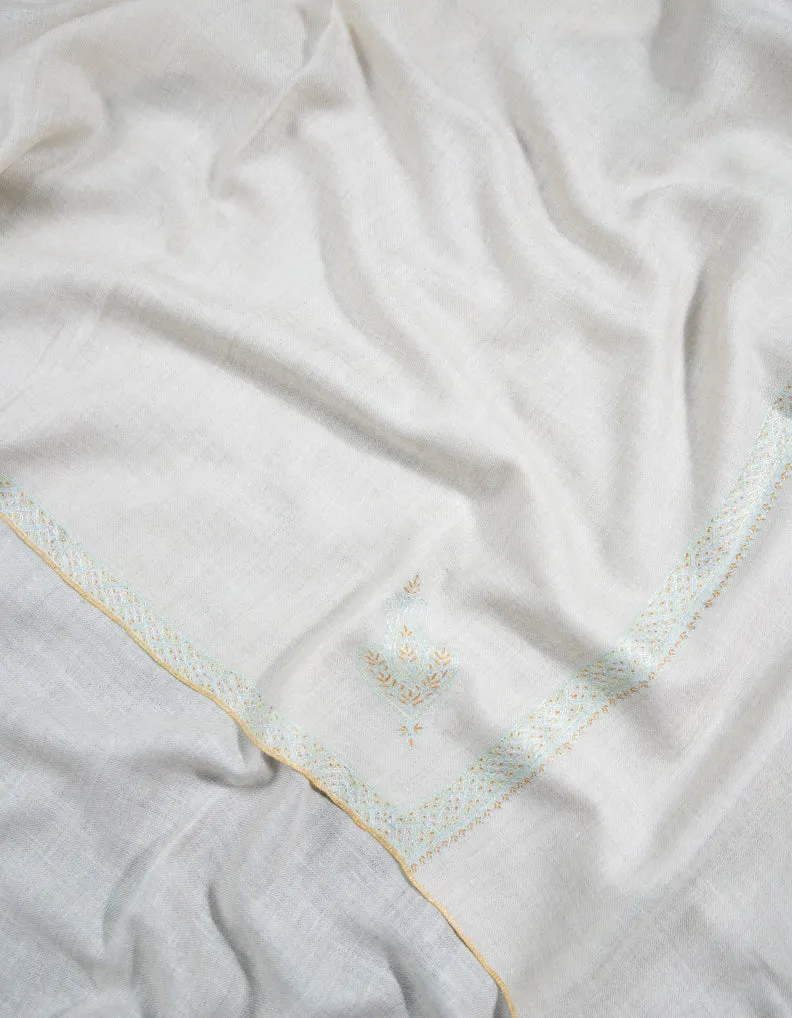 pure white embroidery pashmina shawl 9045