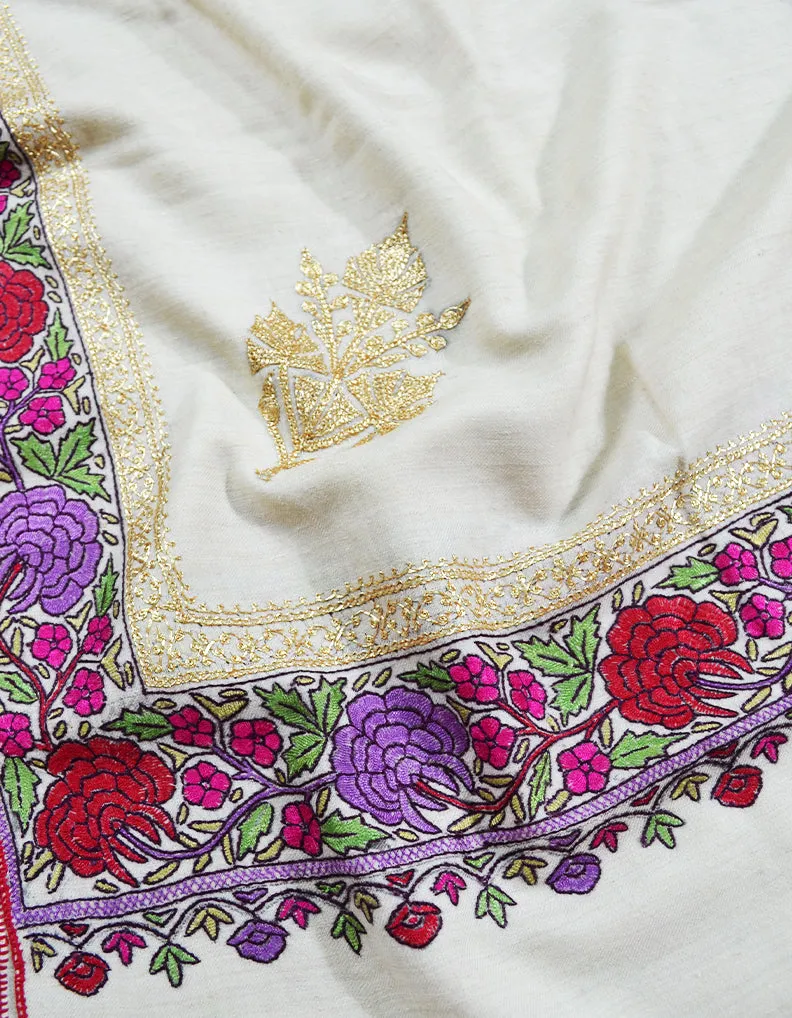 pure white tilla embroidery pashmina shawl 8604