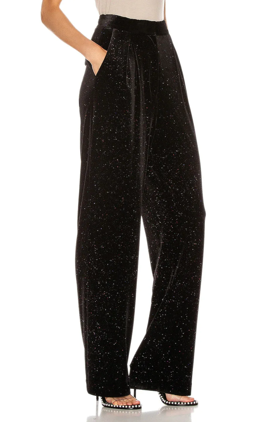 RETROFETE Women's Black Glitter Velvet Mary Pants $345 NWT