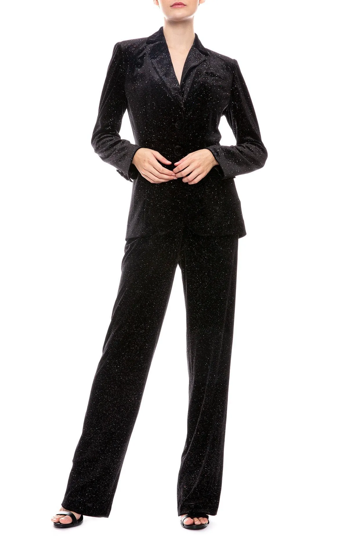 RETROFETE Women's Black Glitter Velvet Mary Pants $345 NWT