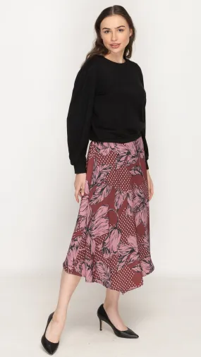 Satin Asymmetrical Skirt - Purple Floral