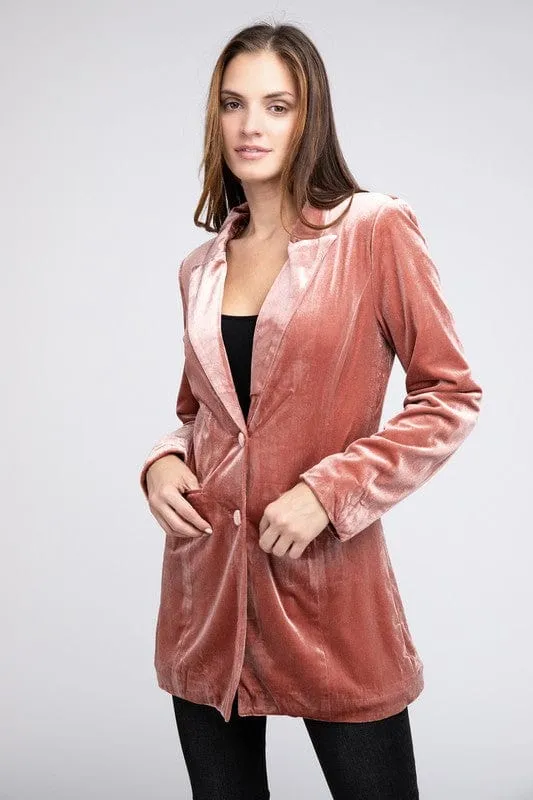 Shiny Velvet Peak Lapel Single Blazer *Online Only*