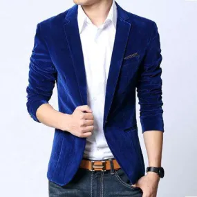 Single Button Slim Fit Velvet Blazer