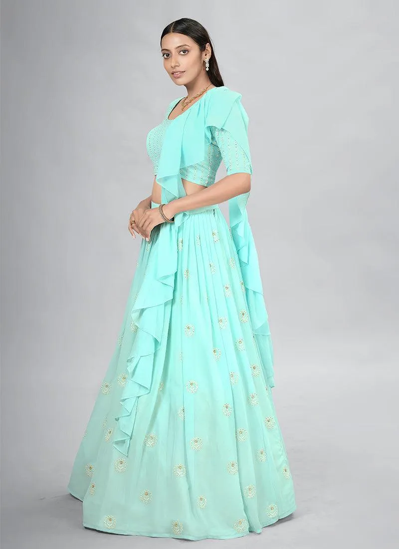 Thread Work Turquoise Designer Chaniya Choli