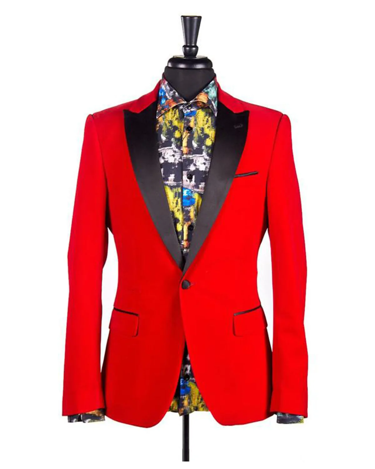 Velvet Satin Peak Lapel Blazer - Red