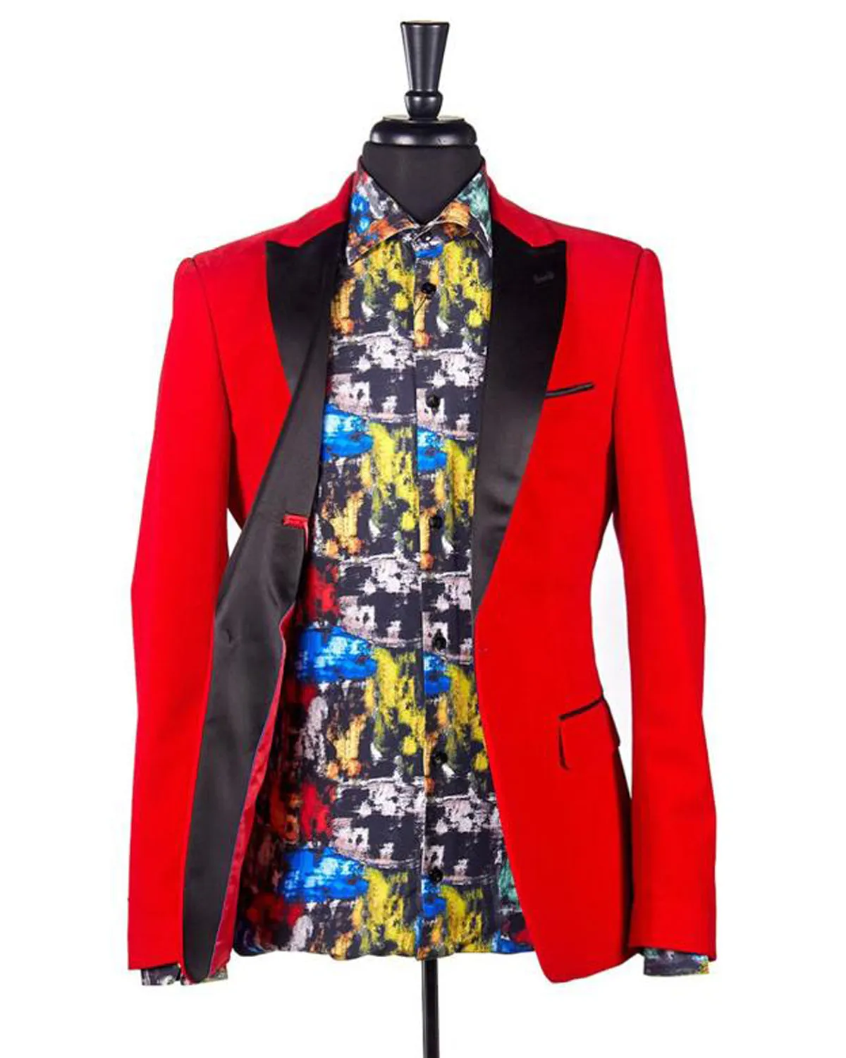 Velvet Satin Peak Lapel Blazer - Red