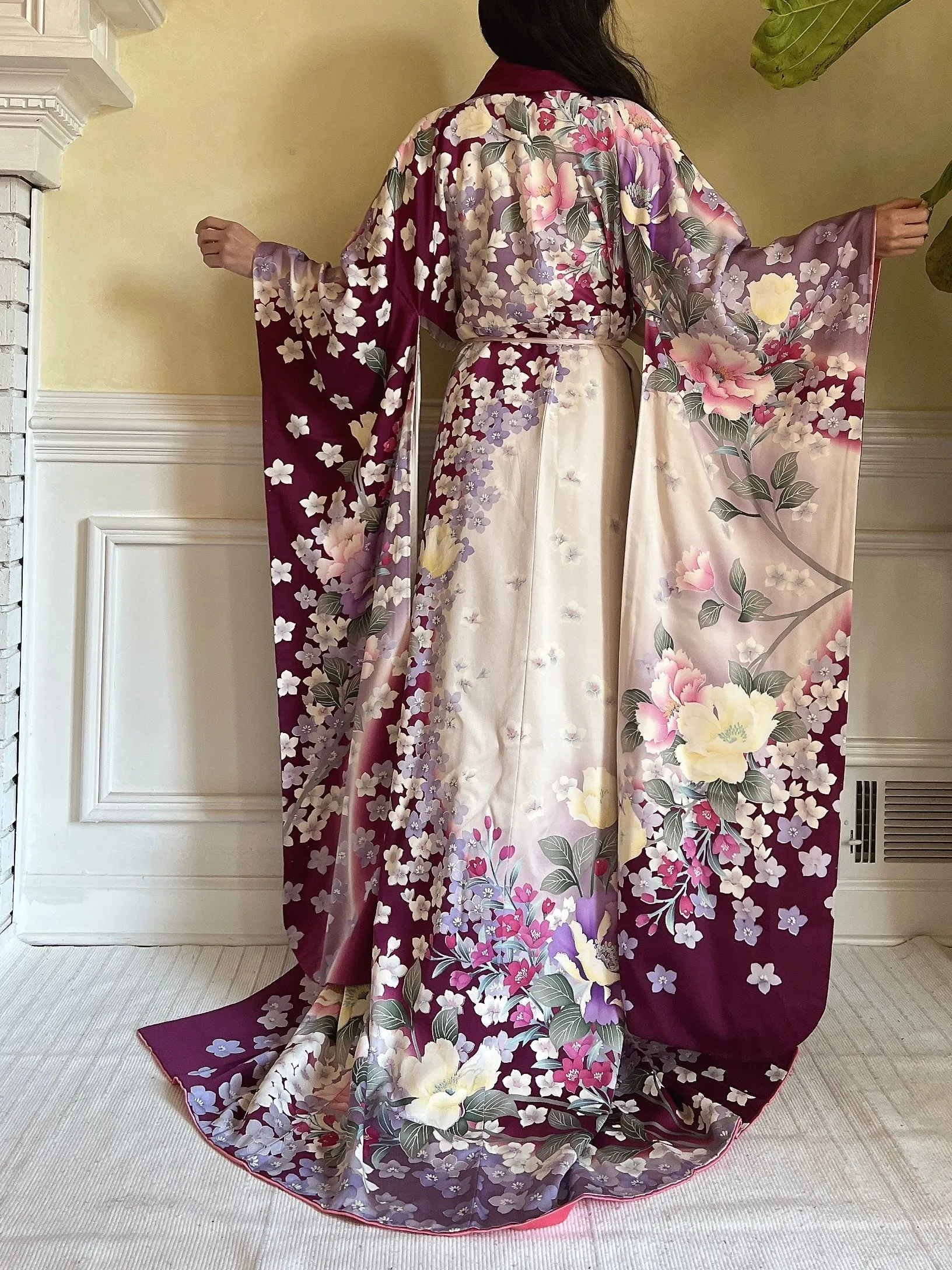 Vintage Silk Purple Floral Kimono - OSFM