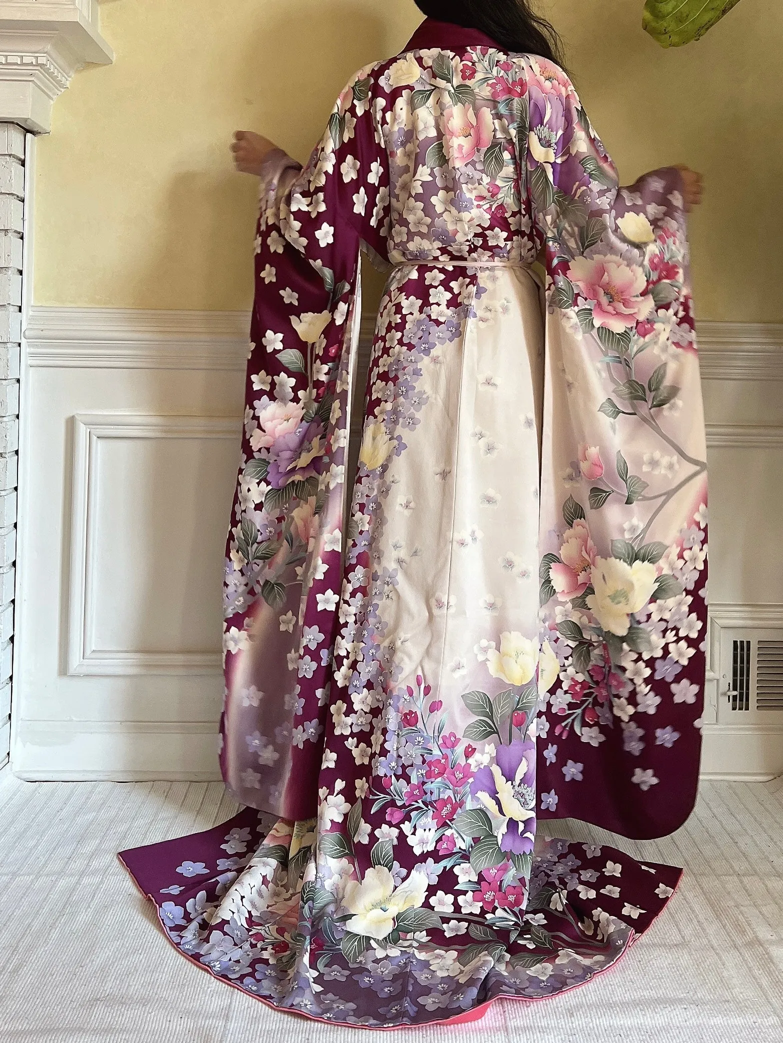 Vintage Silk Purple Floral Kimono - OSFM