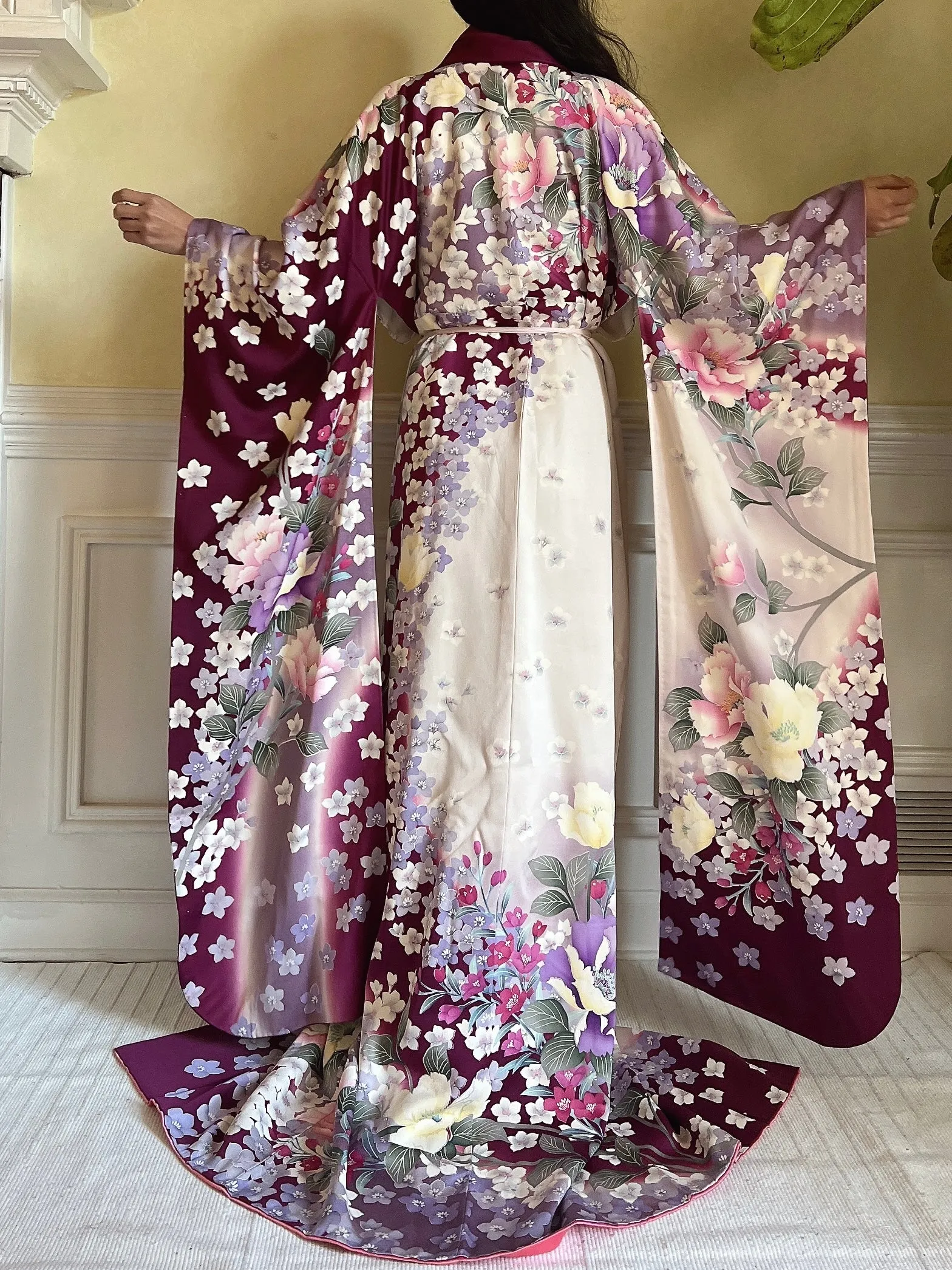 Vintage Silk Purple Floral Kimono - OSFM