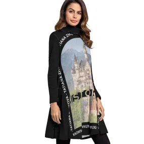 Women's High Neck Dress With Long Sleeve - Black