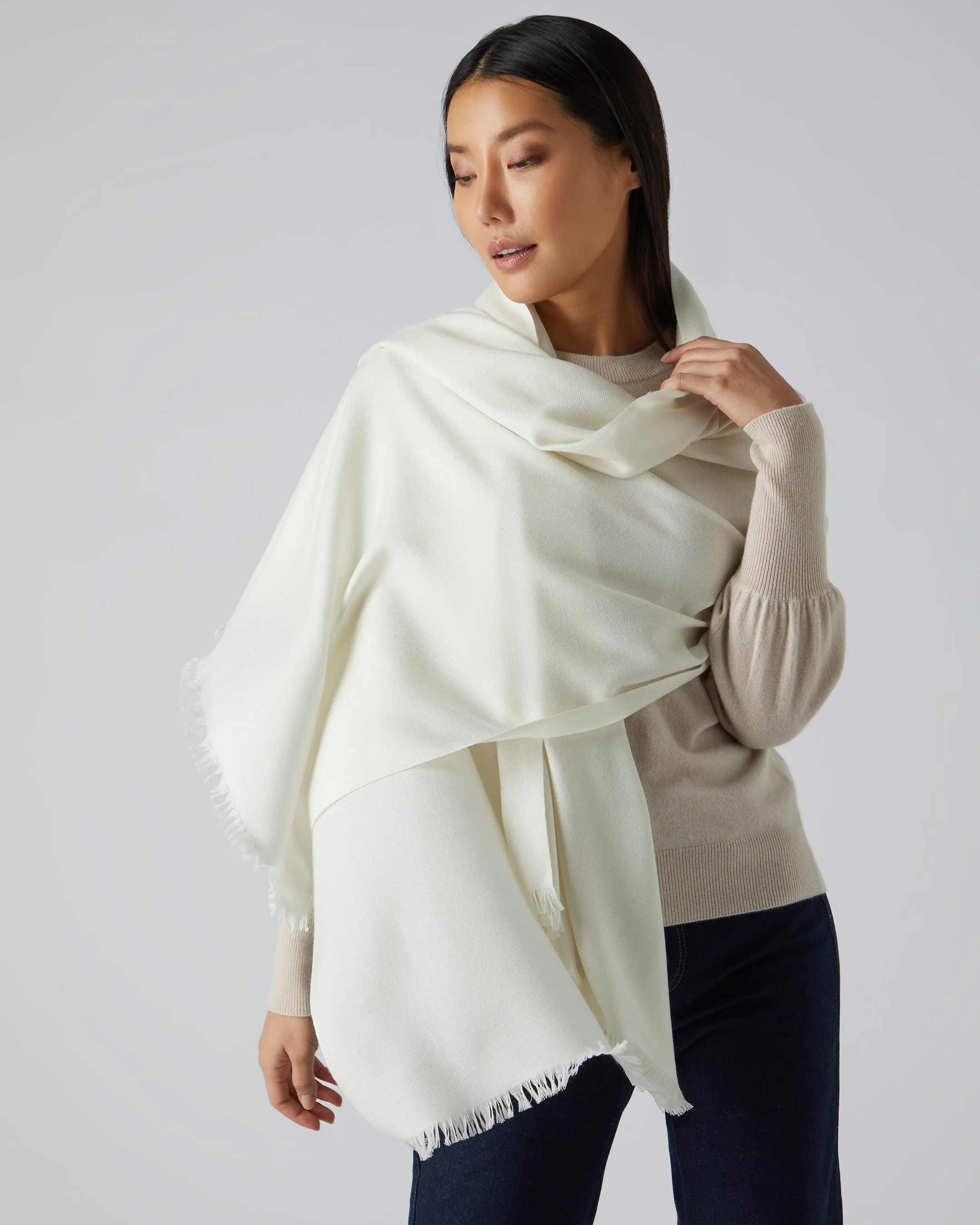 Women's Pashmina Cashmere Shawl New Ivory White